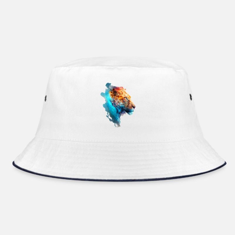 Wunderschöne bunte Löwin im blauen Rauch - Bucket Hat - Weiß/Navy