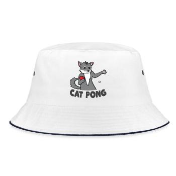 Katzen Ping Pong - Bucket Hat - Weiß/Navy - Vorne