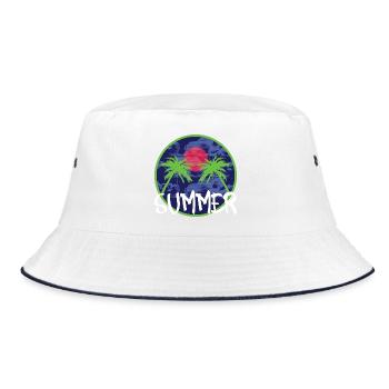 Sommerzeit Urlaub Palmen Urlaub unter Palmen - Bucket Hat - Weiß/Navy - Vorne