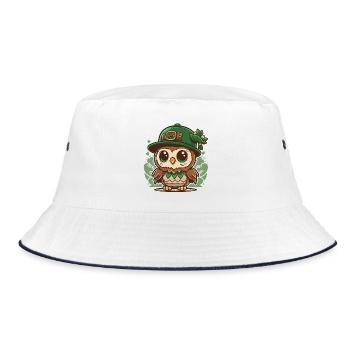 St. Patrick s Day Kawaii Eule mit Hut - Bucket Hat - Weiß/Navy - Vorne
