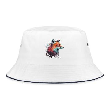 COOLER FUCHS / FOX / FUCHS KOPF / WATERCOLOR - Bucket Hat - Weiß/Navy - Vorne