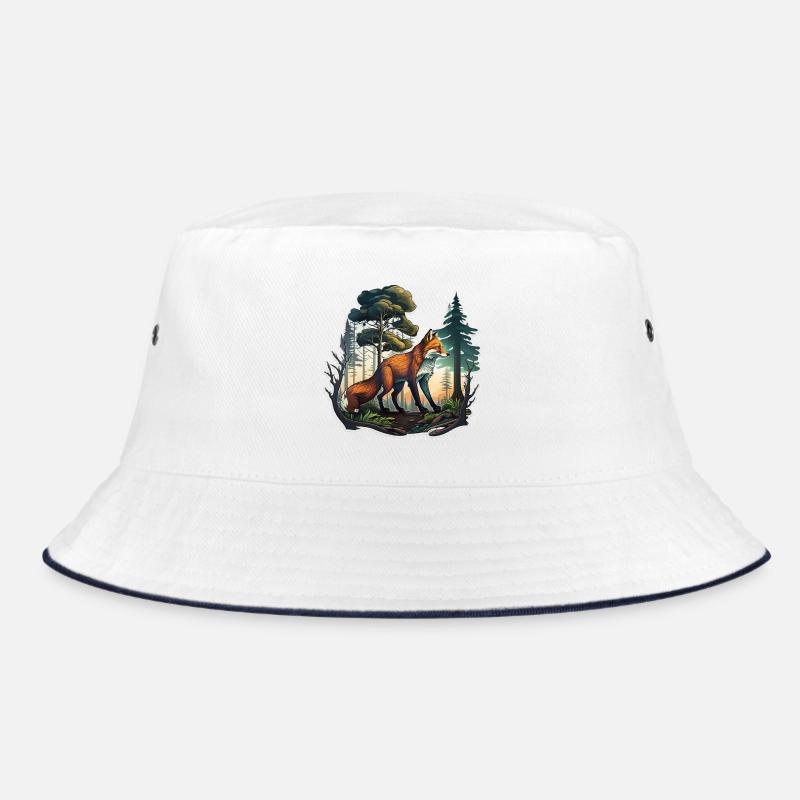 Fuchs im Wald - Bucket Hat - Weiß/Navy