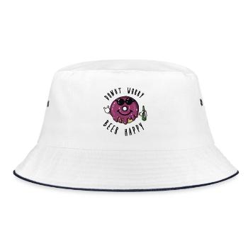 Donut worry, beer happy! Spruch Bier, Illustration - Bucket Hat - Weiß/Navy - Vorne