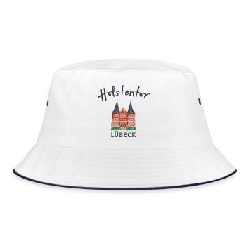 Lübeck Welterbestätte Holstentor, Norddeutschland - Bucket Hat - Weiß/Navy - Vorne