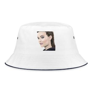 Porträt einer schönen Frau - Aquarell - Bucket Hat - Weiß/Navy - Vorne