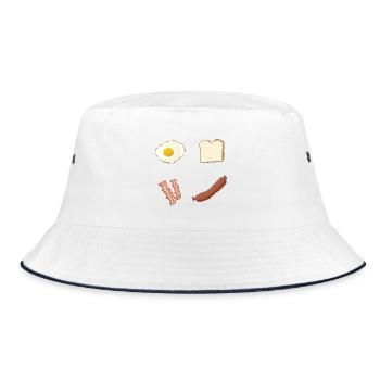 Pixelfrühstück Platte - Bucket Hat - Weiß/Navy - Vorne