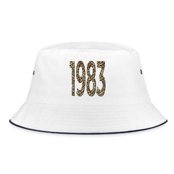Number 1983 - Leopard Print - Birthday - Bucket Hat - white/navy - Front