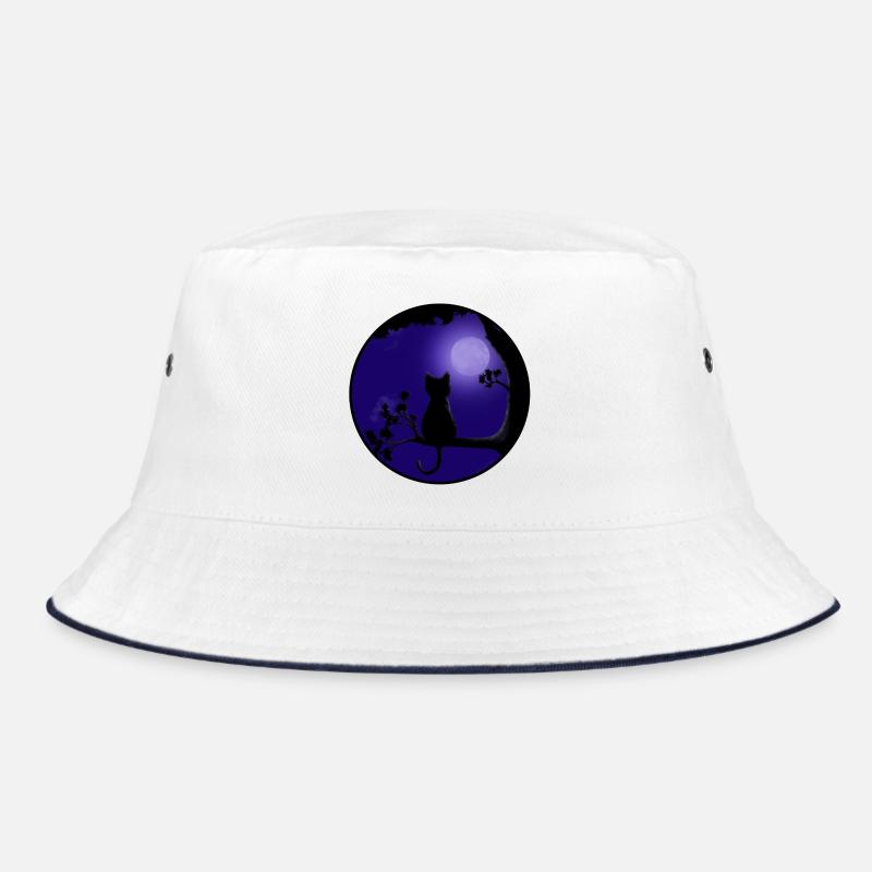 Katze Mond - Bucket Hat - Weiß/Navy