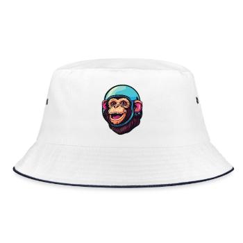 Weltraum-Affe - Bucket Hat - Weiß/Navy - Vorne