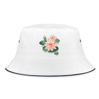 Water lily blossoms with bud in water lily pond - Bucket Hat - white/navy - Front