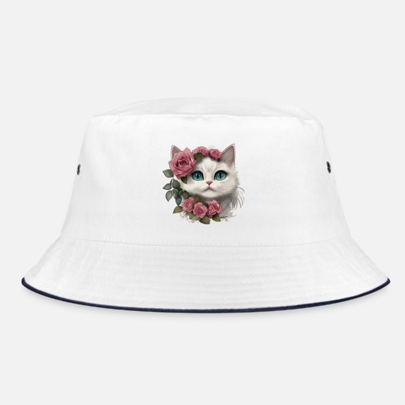 Cute White Cat With Big Eyes Bucket Hat