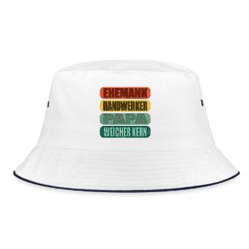 Geschenke zum Vatertag - PAPA - WEICHER KERN - Bucket Hat - Weiß/Navy - Vorne