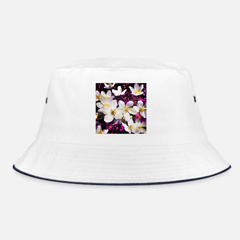 Weiße Anemonen - Bucket Hat - Weiß/Navy
