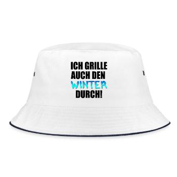 GRILLSPRÜCHE - GRILL - HOBBY GRILLEN - Bucket Hat - Weiß/Navy - Vorne