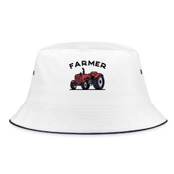Traktor Landwirt Spruch Nutzfahrzeug Fahrzeug Feld - Bucket Hat - Weiß/Navy - Vorne