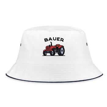 Kraftfahrzeug Trecker Feld Traktor Spruch Landwirt - Bucket Hat - Weiß/Navy - Vorne