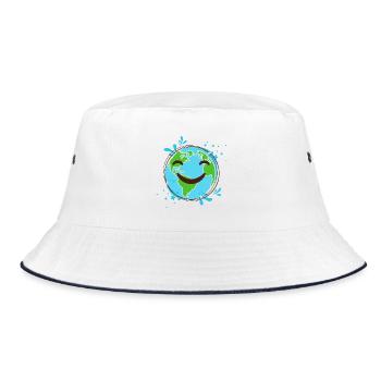 Smiling Earth Design fröhlicher Globus - Bucket Hat - Weiß/Navy - Vorne