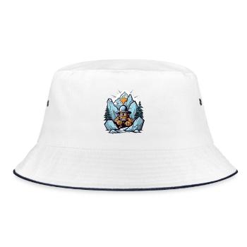 Abstrakter Berggorilla mit Hut - Bucket Hat - Weiß/Navy - Vorne