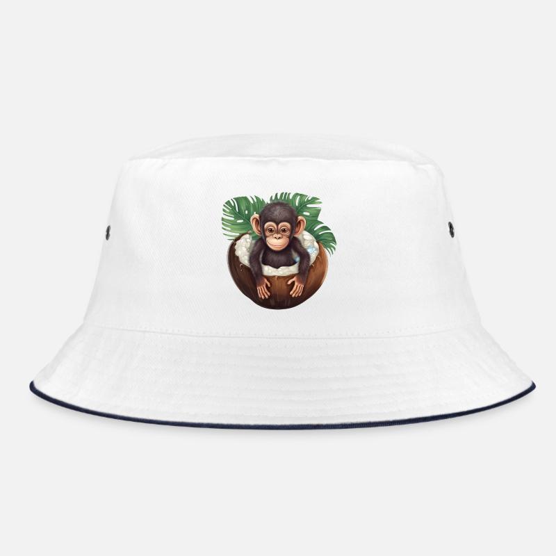 Monkey bathes in coconut - Funny summer design Bucket Hat