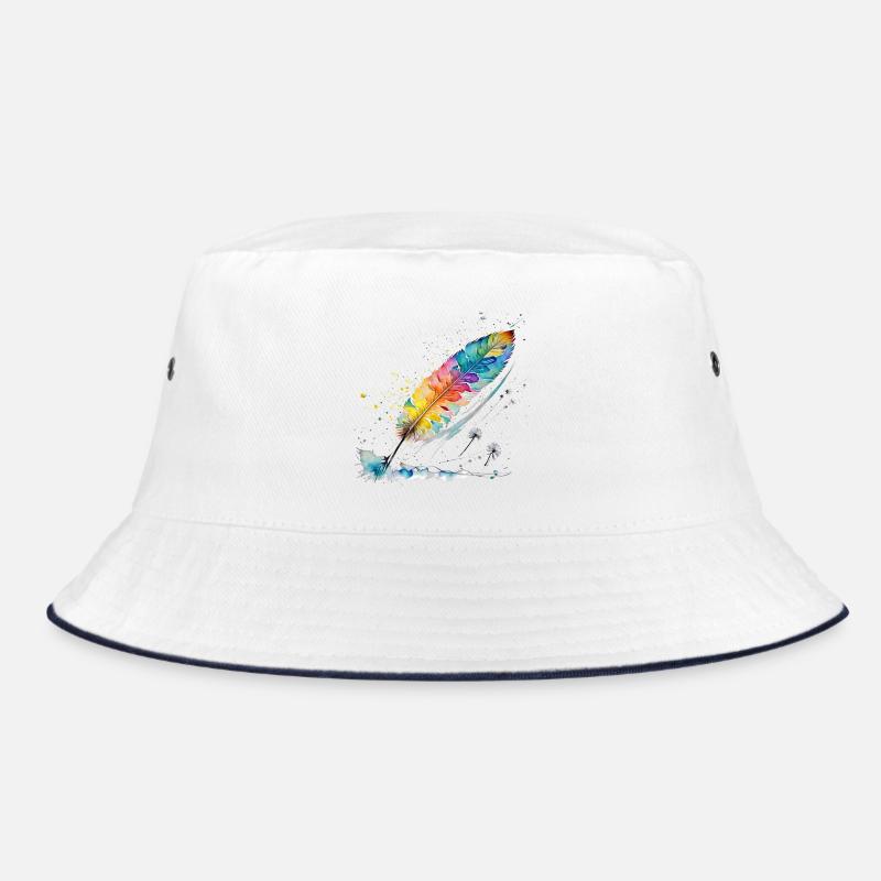 Feder - Bucket Hat - Weiß/Navy