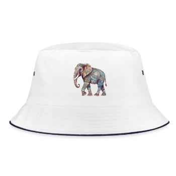 Bunter Mandala Elefant - Bucket Hat - Weiß/Navy - Vorne