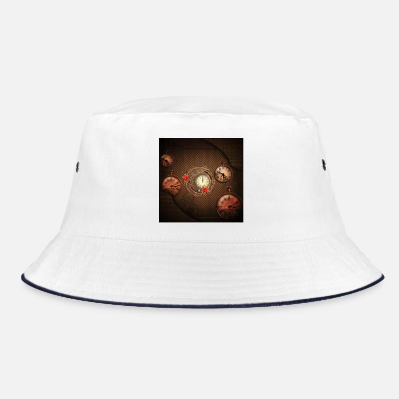 Wunderbare Steampunk-Uhr - Bucket Hat - Weiß/Navy