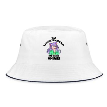 Anime Statement Zeichentrick Animation Comic Manga - Bucket Hat - Weiß/Navy - Vorne