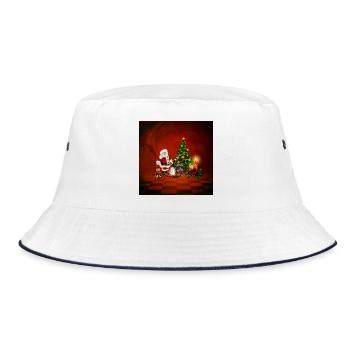 Weihnachtsmann mit Igel und Hund bringt Glück - Bucket Hat - Weiß/Navy - Vorne