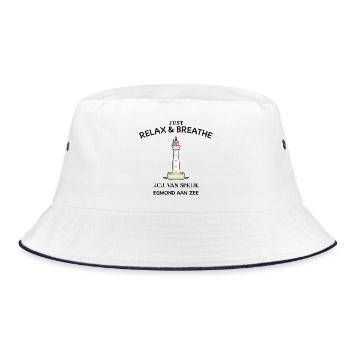 Egmond aan Zee, Niederlande, Durchatmen und Relax - Bucket Hat - Weiß/Navy - Vorne