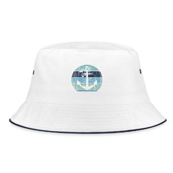 Vintage Anchor Maritime Design - Bucket Hat - white/navy - Front