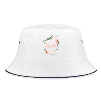 Team Bride! Green pastel wreath, customisable - Bucket Hat - white/navy - Front