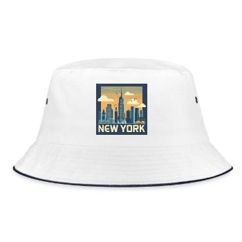 New York Skyline Retro Druck - Bucket Hat - Weiß/Navy - Vorne