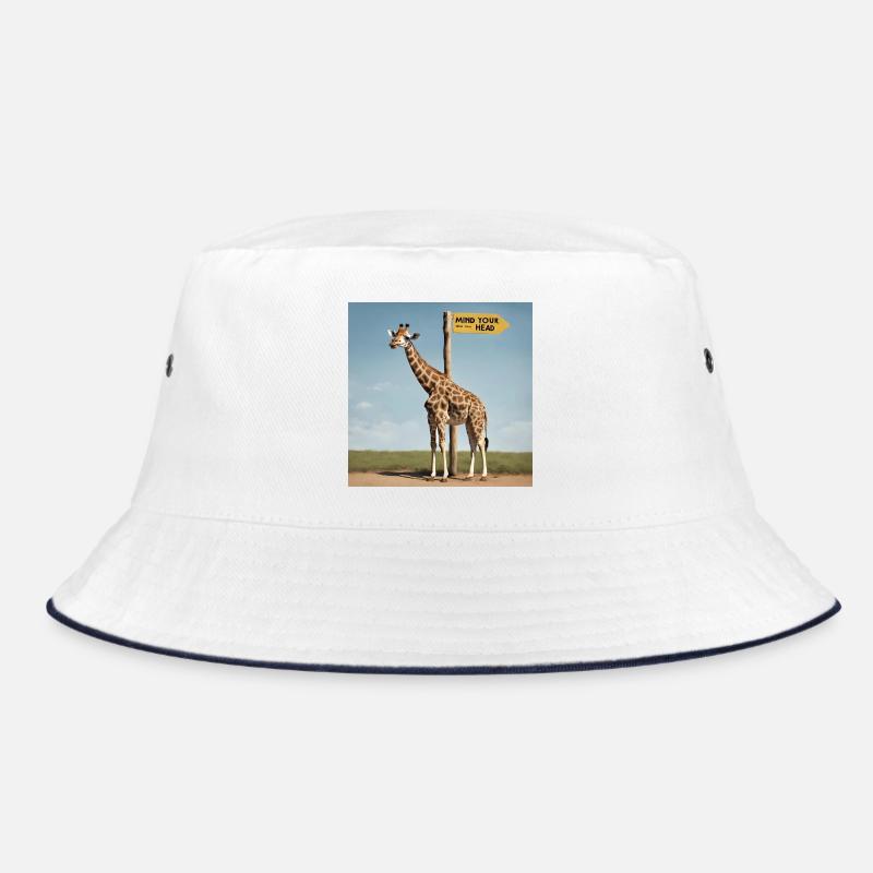 Giraffe Meme ''Mind your Head'' - Printflow - Bucket Hat - Weiß/Navy