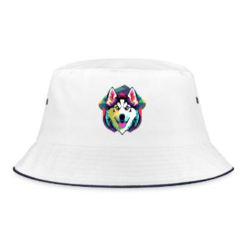Farbenfroher Husky  - Bucket Hat - Weiß/Navy - Vorne