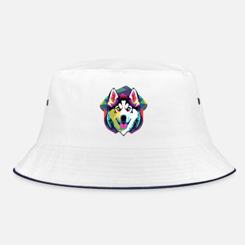 Farbenfroher Husky  - Bucket Hat - Weiß/Navy