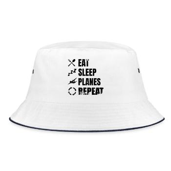 Flugzeugliebhaber - Bucket Hat - Weiß/Navy - Vorne