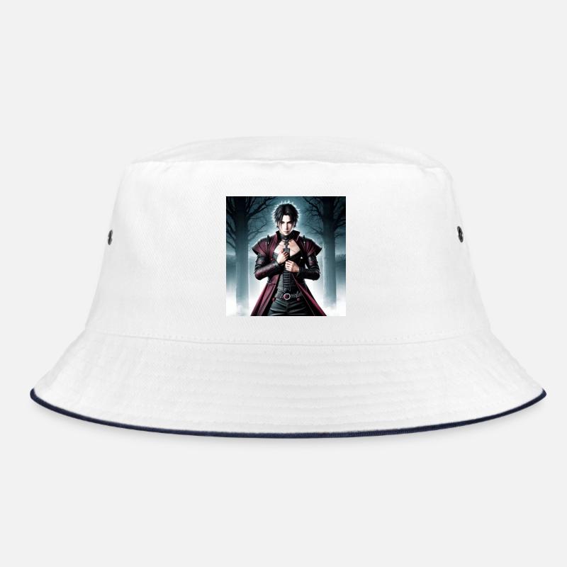 Gothic Vampirheld im Mantel - Bucket Hat - Weiß/Navy