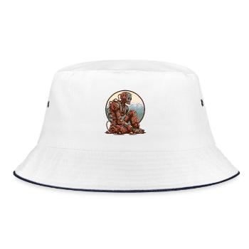 Robot, Romance, Heartbreak, Retro, Sad - Bucket Hat - white/navy - Front