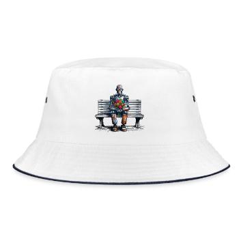 Robot Bench Flowers Robot Love Rusty Art - Bucket Hat - white/navy - Front