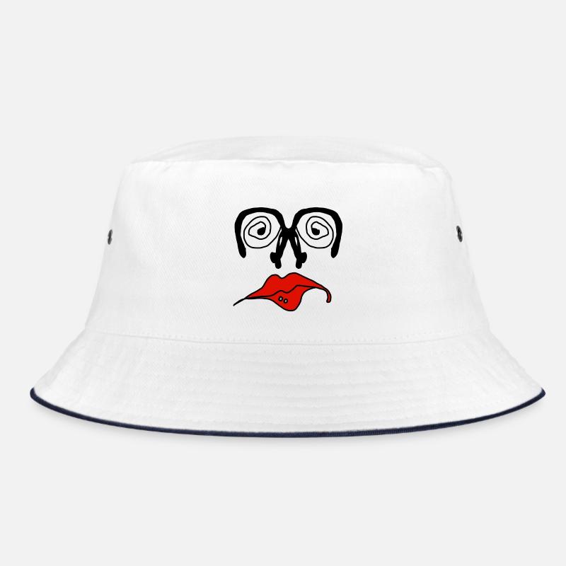 Rote Lippen Grafik auf Schwarz - Bucket Hat - Weiß/Navy