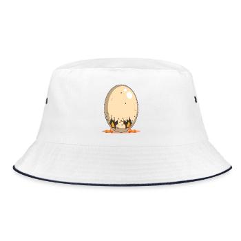 Lustiges Hühnerei - Hühnerstall Cartoon - Bucket Hat - Weiß/Navy - Vorne