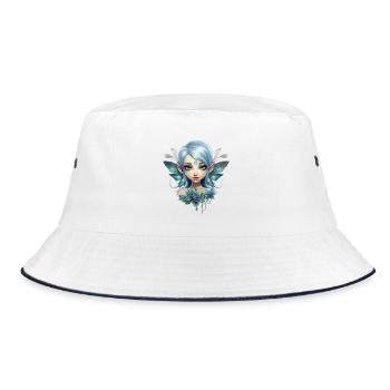Blumen Fee mit Edelstein – Fantasy Design - Bucket Hat - Weiß/Navy - Vorne