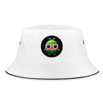 Wassermelone mit Augen im Comic Stil - Bucket Hat - Weiß/Navy - Vorne