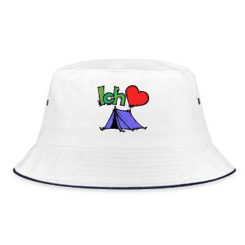 Zelten Camping Camper Statement Wanderlust Herz - Bucket Hat - Weiß/Navy - Vorne