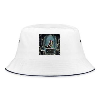 Winter Cat in Dungeon Magic - Bucket Hat - white/navy - Front