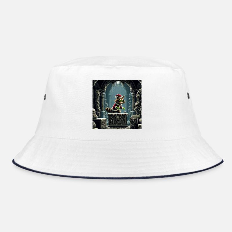 Winter Cat in Dungeon Magic - Bucket Hat - white/navy