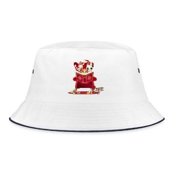 Tiere lesen ein Buch im Ohrensessel zu Weihnachten - Bucket Hat - Weiß/Navy - Vorne