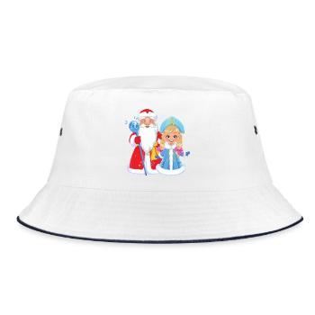 Ded Moroz Snegurotschka russischer Weihnachtsmann - Bucket Hat - Weiß/Navy - Vorne