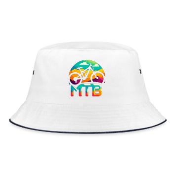 Lebendige MTB-Mountainbike-Kunst - Bucket Hat - Weiß/Navy - Vorne