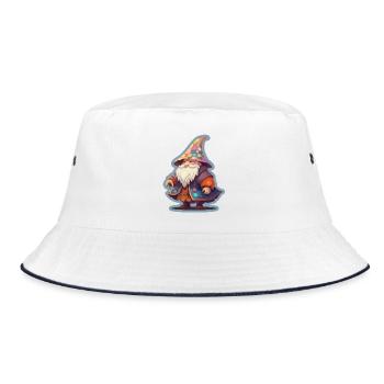 Zwerg mit Patchwork Zauberhut Fantasy Shirt - Bucket Hat - Weiß/Navy - Vorne